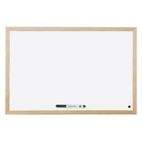 Bi-Office Budget Wood - Lavagna bianca - montabile a parete - 600 x 450 mm - acciaio laccato - magnetica - bianco - cornice naturale